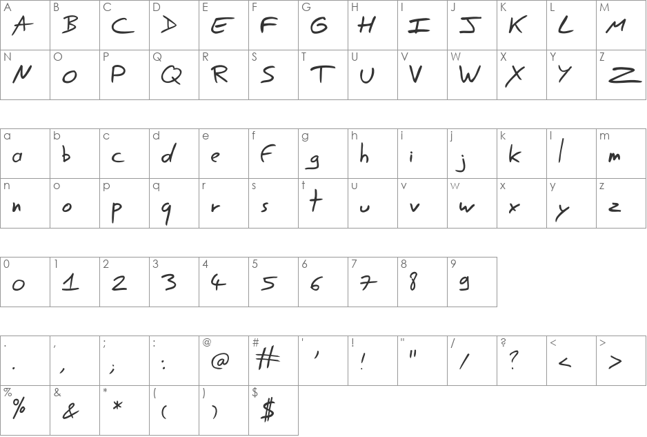 Easy Speech font character map preview