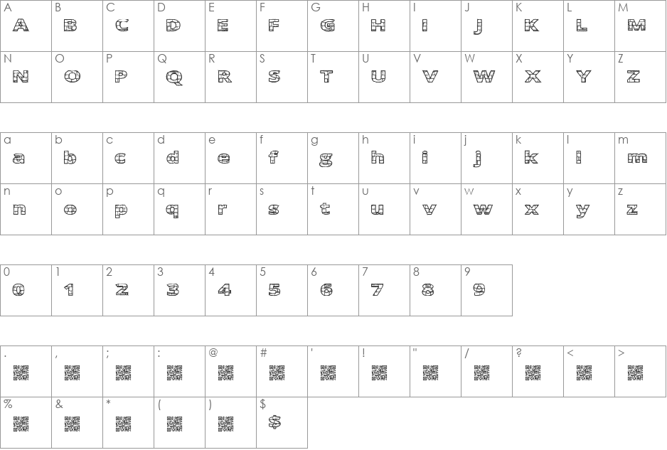 EasyBricks font character map preview