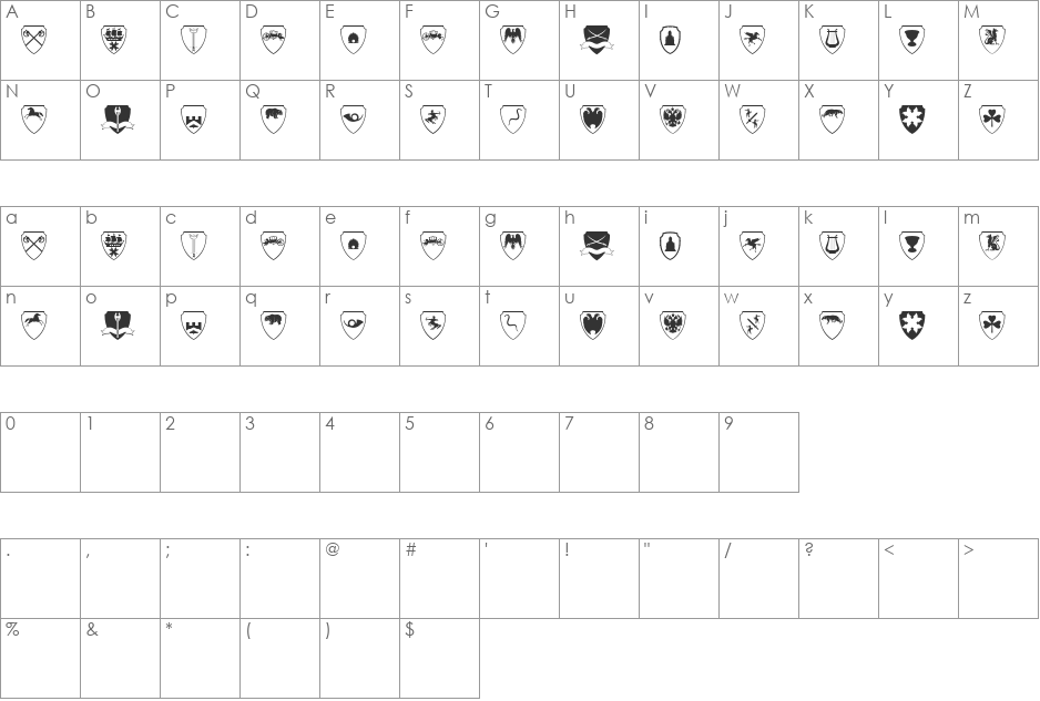 EasyHeraldics font character map preview