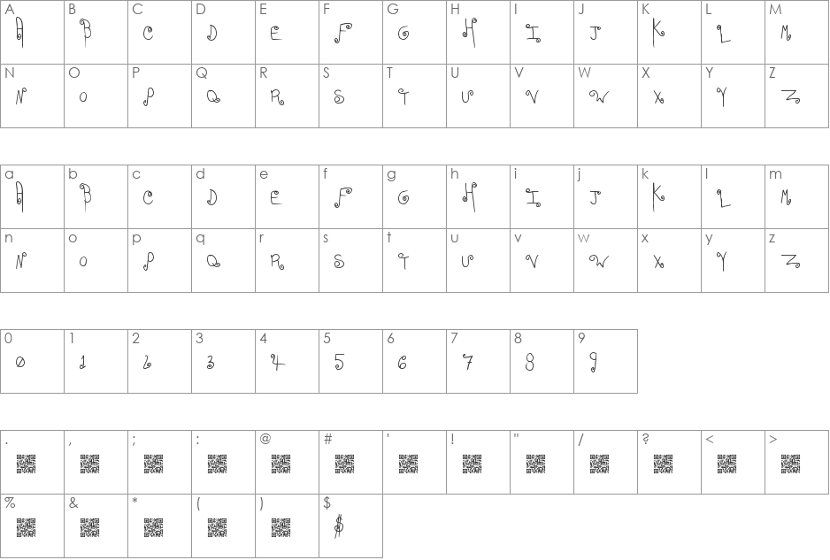 EasyRomance font character map preview