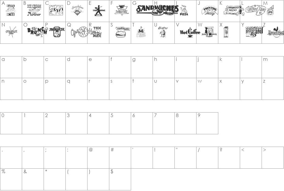 Eating Out font character map preview