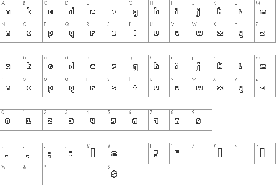 ebrain2.0 font character map preview