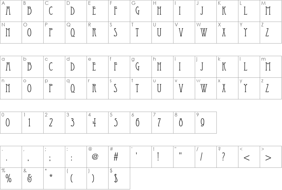 Eccentric Std font character map preview