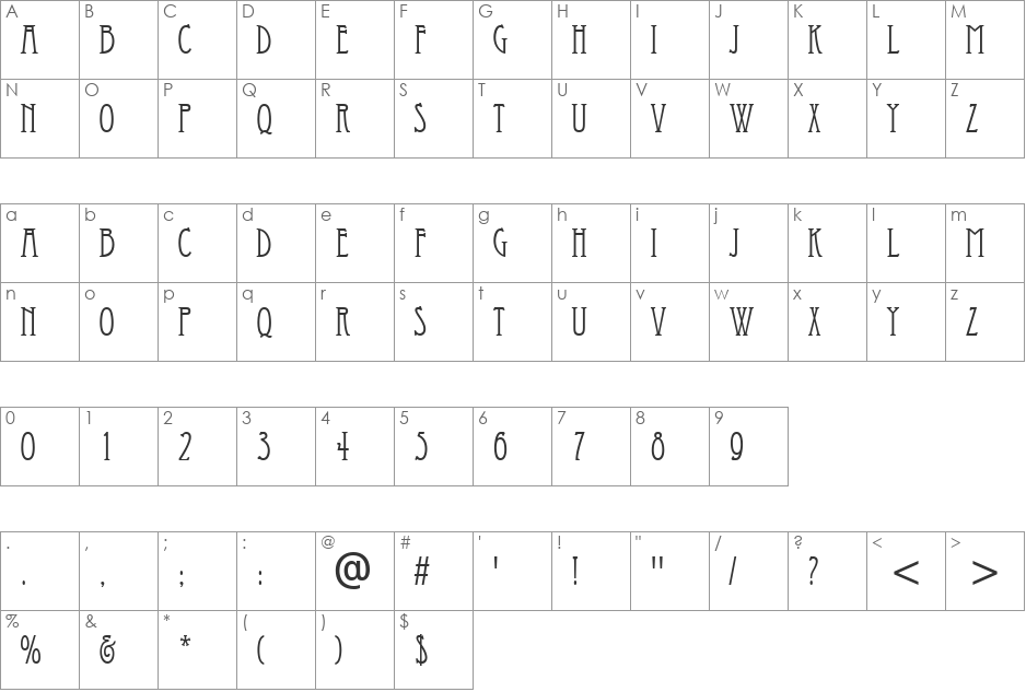 Eccentrical font character map preview