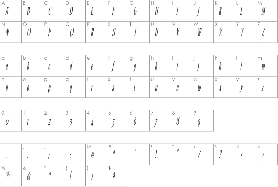 Echelon Condensed font character map preview
