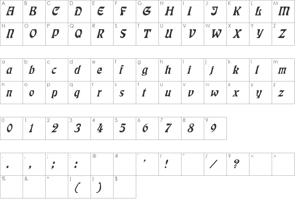 Eckmann Italic font character map preview