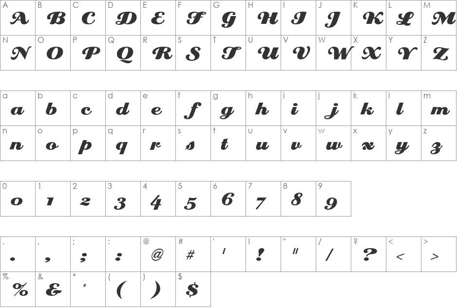 Eclat font character map preview