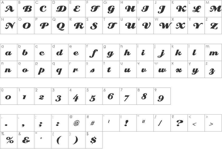 EclatICGAlt font character map preview