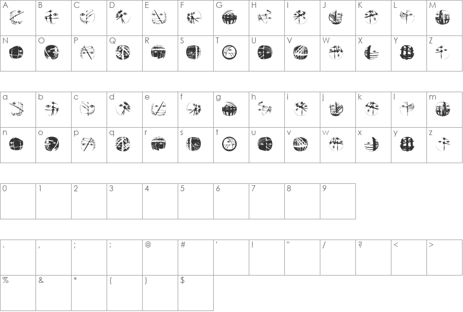 EclectHeads font character map preview