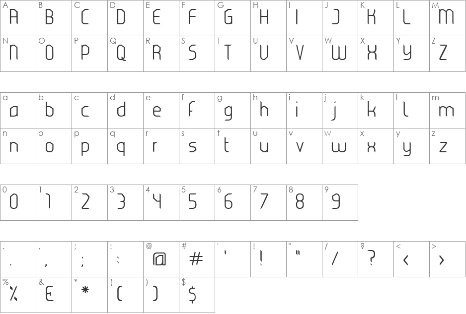 Eclectic font character map preview