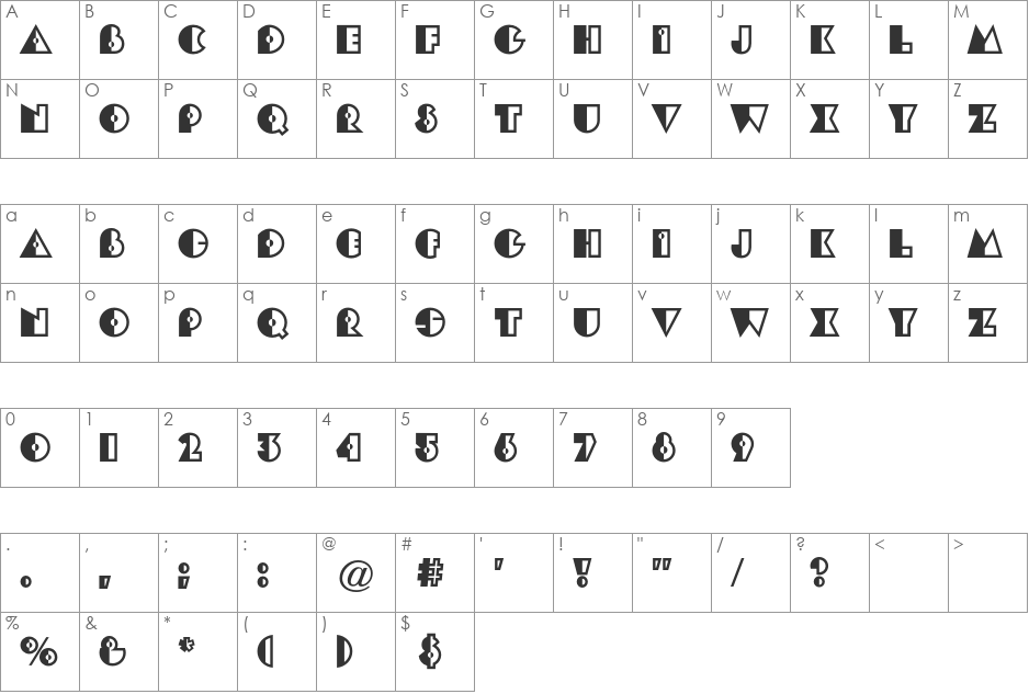 Eclipse CG font character map preview