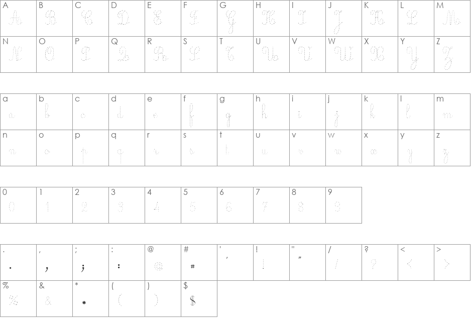 Ecolier_pointill font character map preview