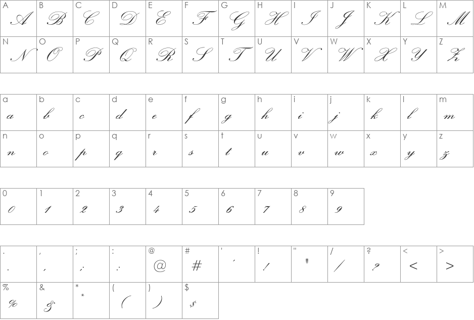 Ecstatic font character map preview