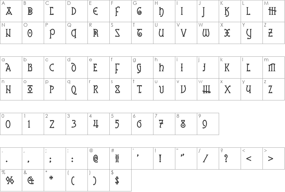 Edda Morgana NF font character map preview