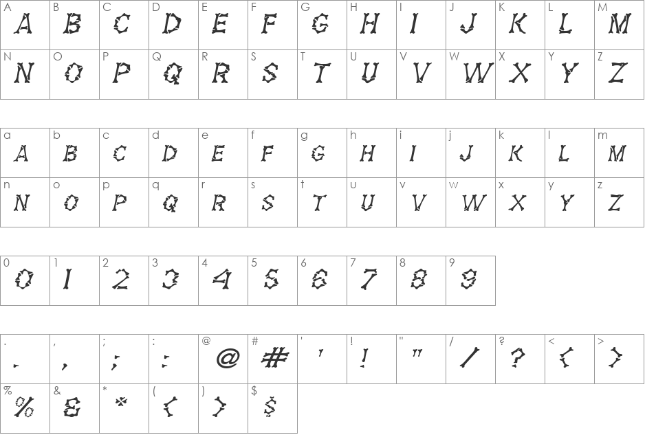 Eddy's Bones-Extended font character map preview