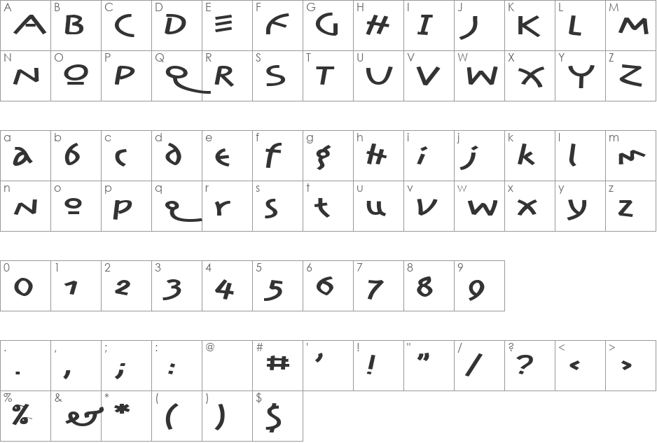 AmazonExtended font character map preview