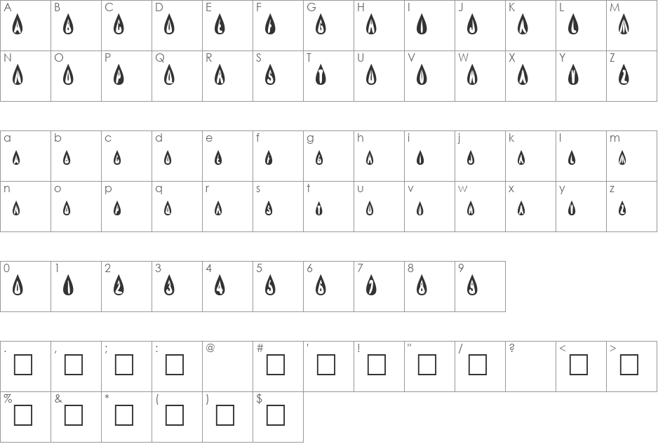 efBURNER font character map preview