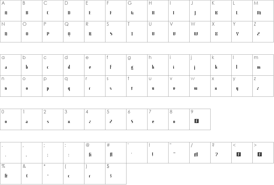 Effleurage font character map preview