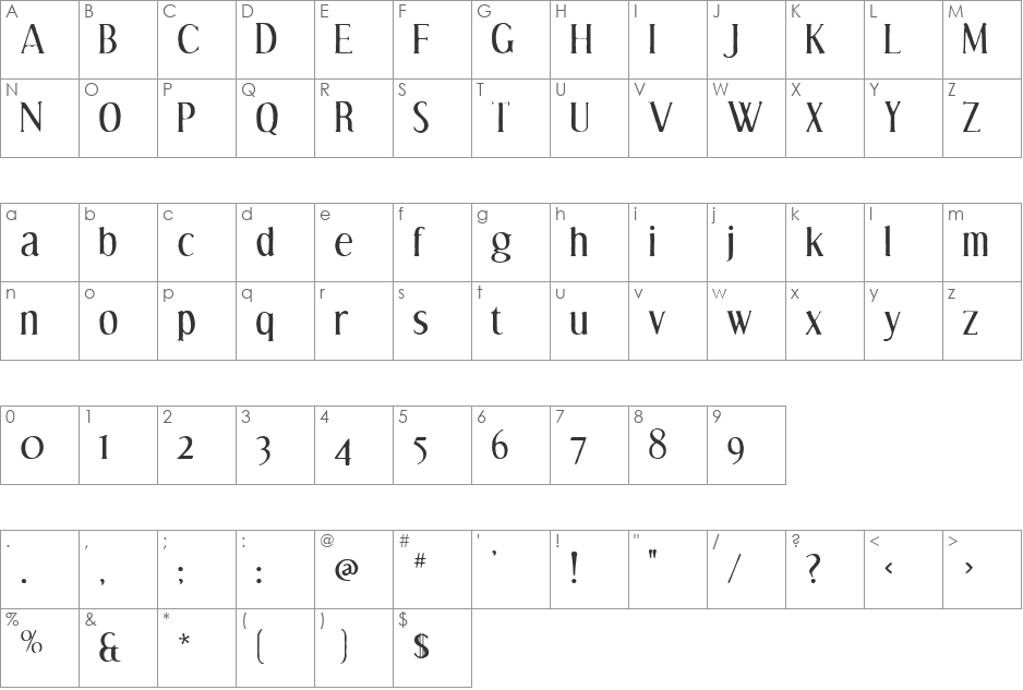 Effloresce Antique font character map preview