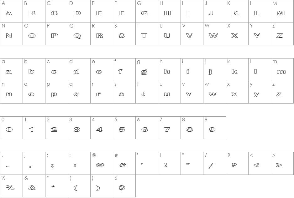 Effluence font character map preview