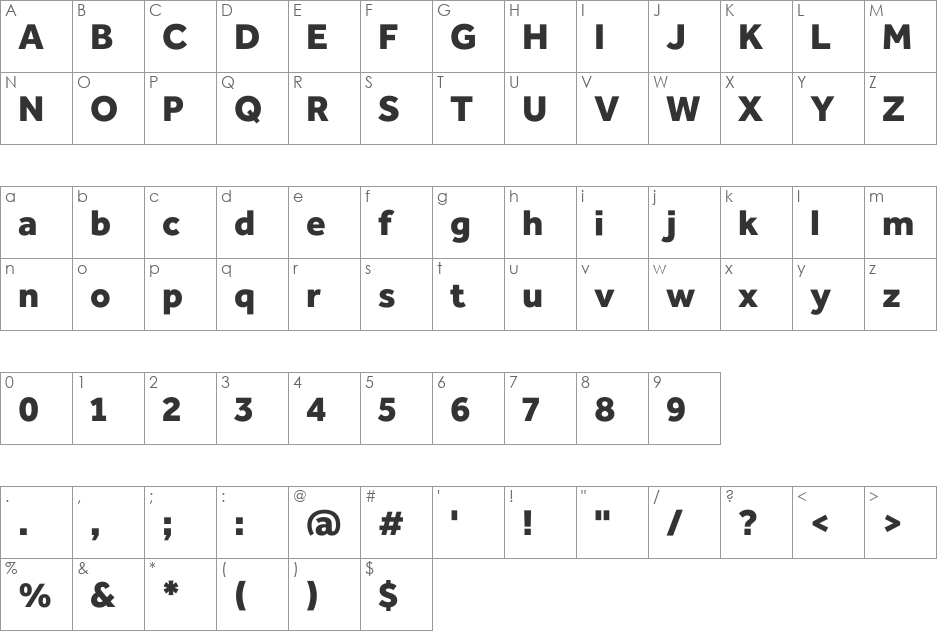 Effra Heavy font character map preview