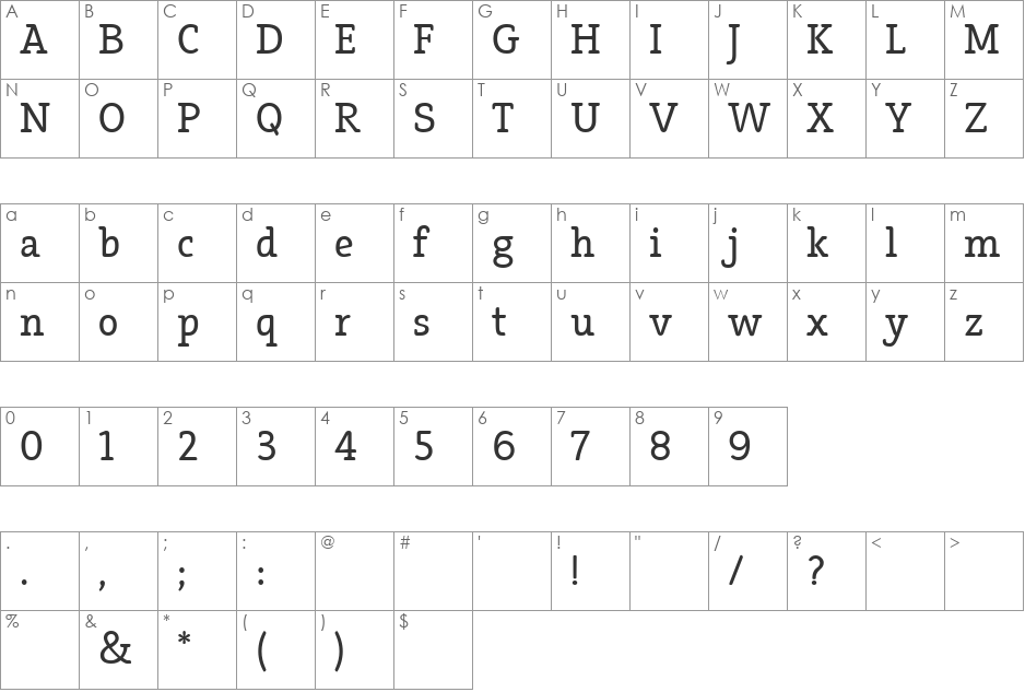 Efja font character map preview