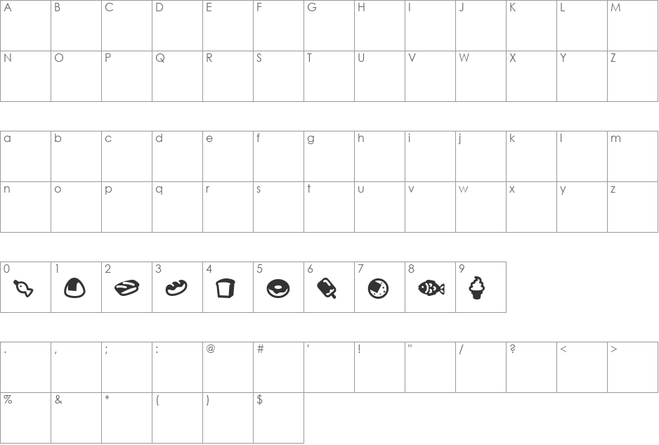 Efoodde font character map preview