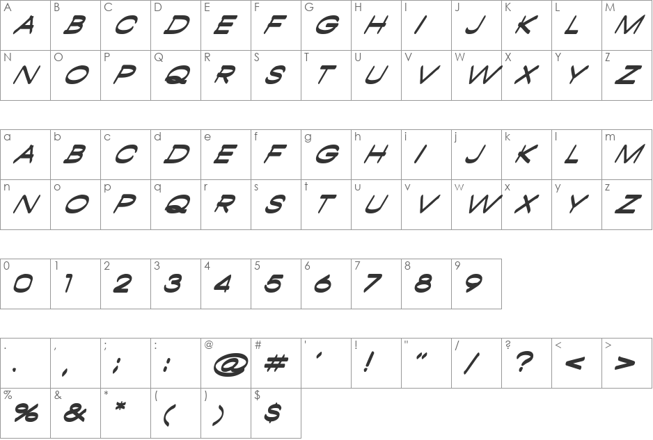 Ambambo font character map preview