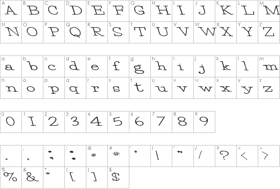 EggBeater86 font character map preview