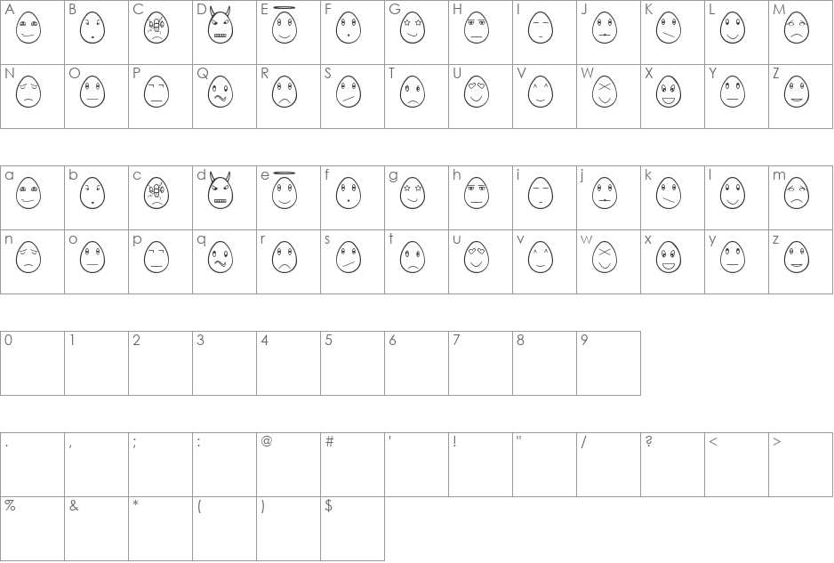 eggfaces tfb font character map preview