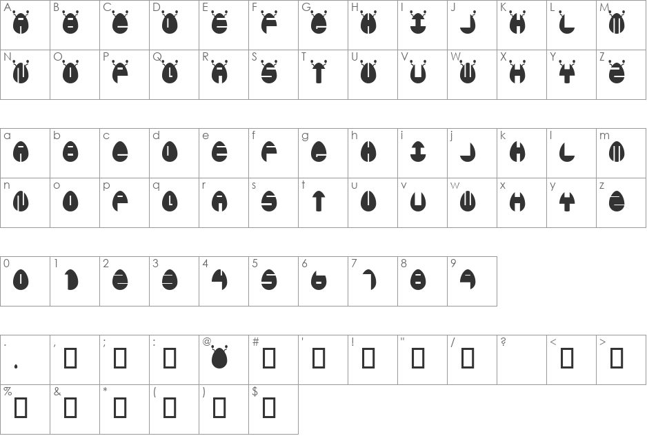 Egglien font character map preview