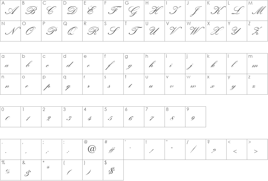 Amber font character map preview