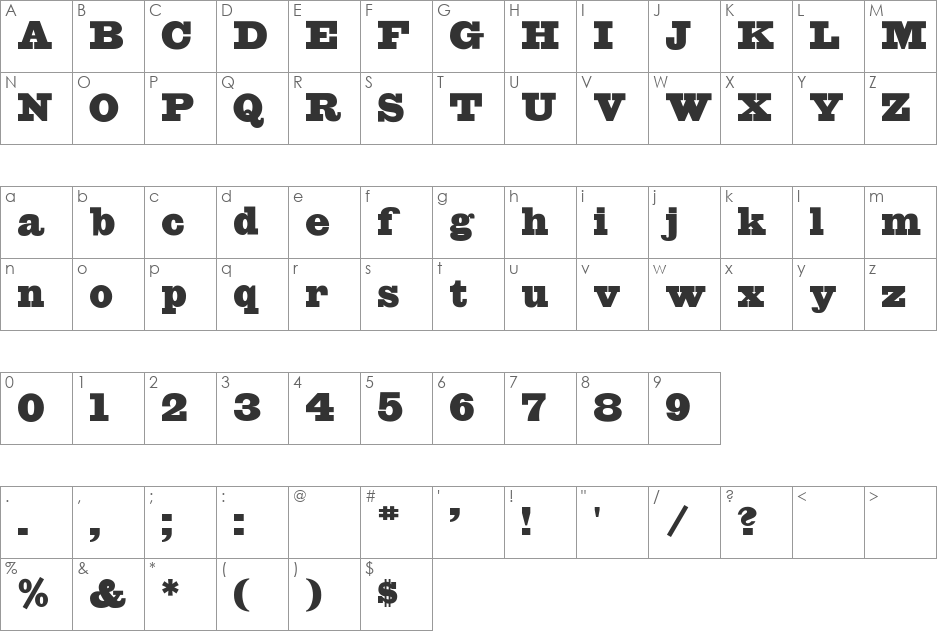 EgizianoClassic font character map preview