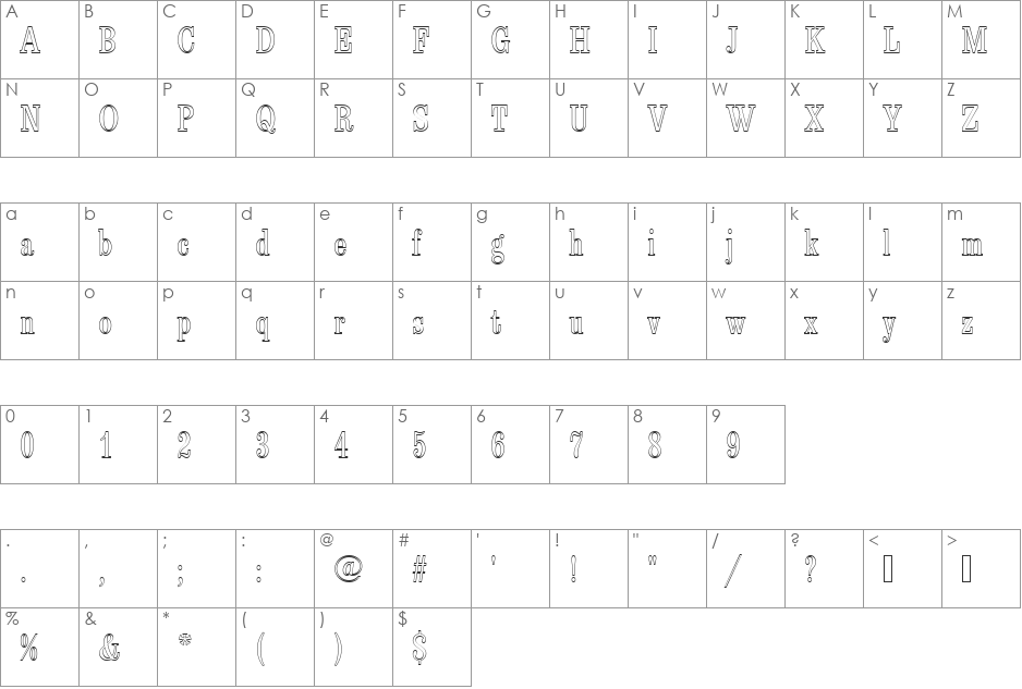 EgizioTConOu1 font character map preview