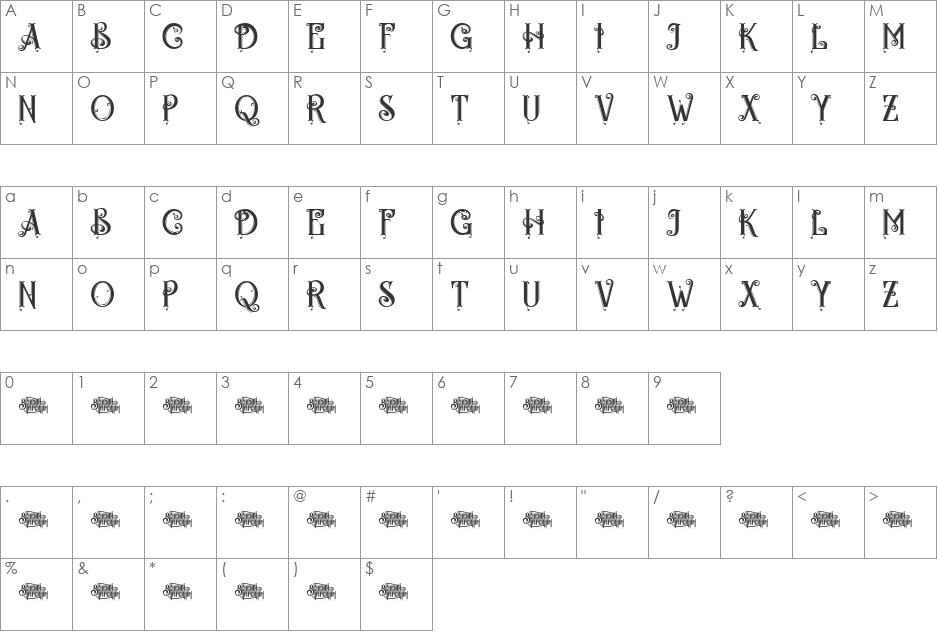 Egorycastle font character map preview