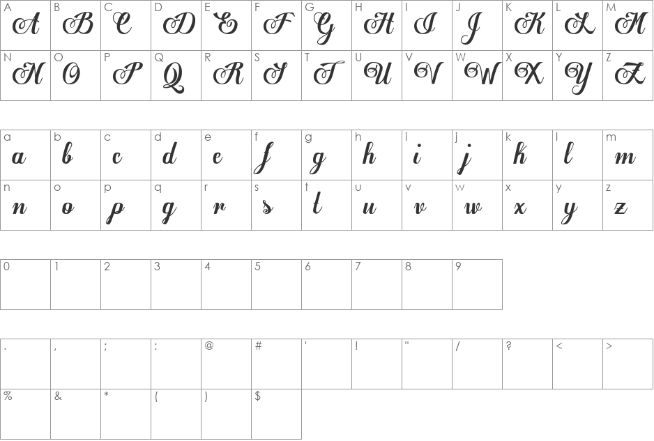 Egregio Script_demo font character map preview