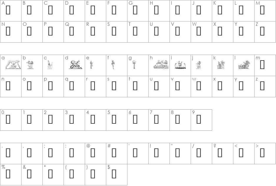 Egypt font character map preview