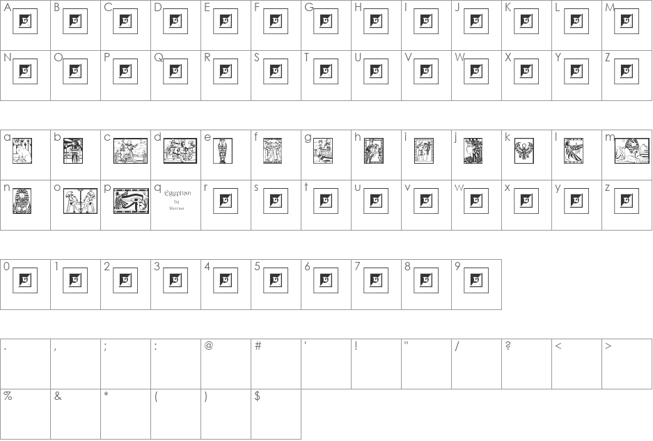Egyptian font character map preview