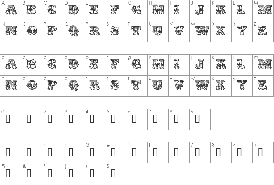 Egyptienne Zierinitialien font character map preview