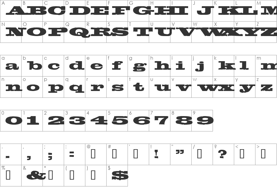 Egyptientto2 font character map preview
