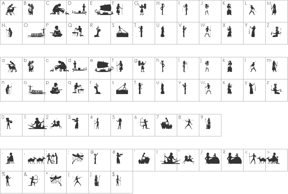 EgyptSilhous font character map preview