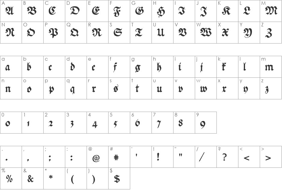 Ehmcke Federfraktur font character map preview