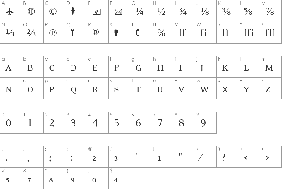 EideticNeoFractions font character map preview