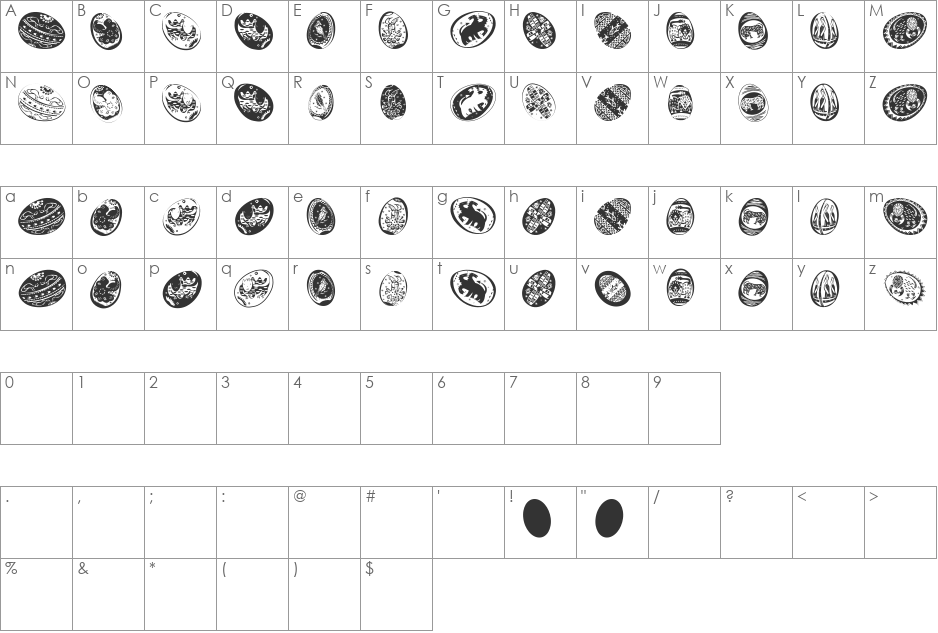 EierEggsOvo font character map preview