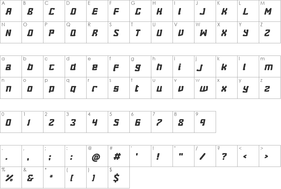 Eightball Skewed font character map preview
