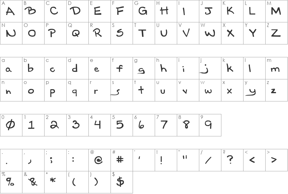 Eighteen font character map preview