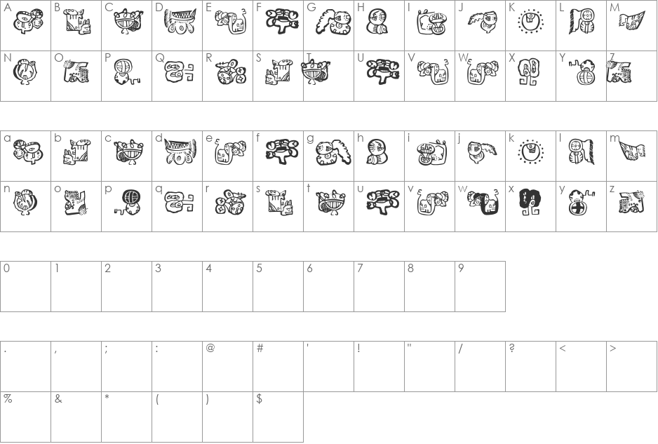 EighteenMayanMonths font character map preview