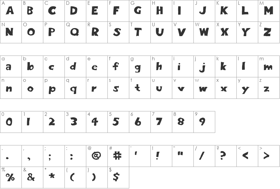 Eighty Percent Outline font character map preview