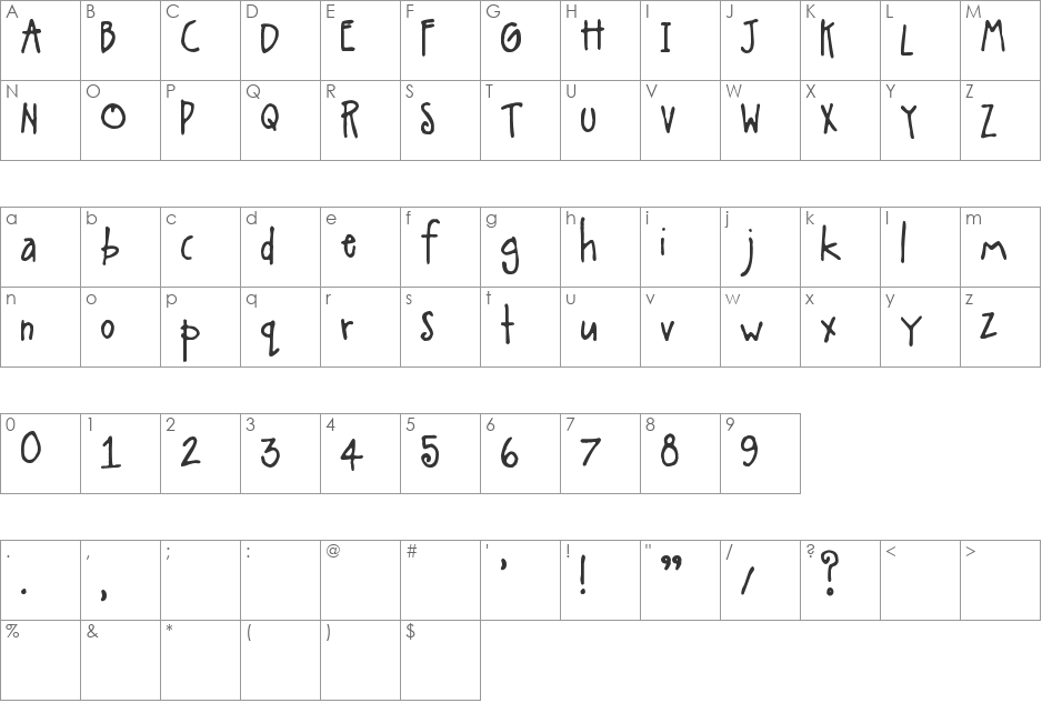 A Little Pot font character map preview