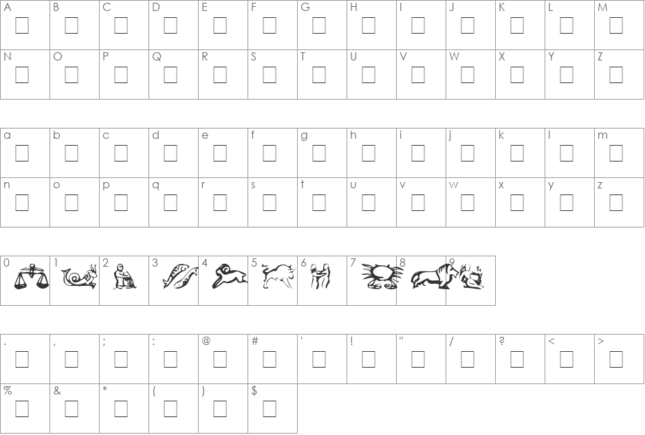 Eileens font character map preview